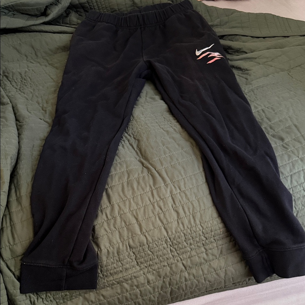 Nike Kids Black Sweatpants with White and Pink Details